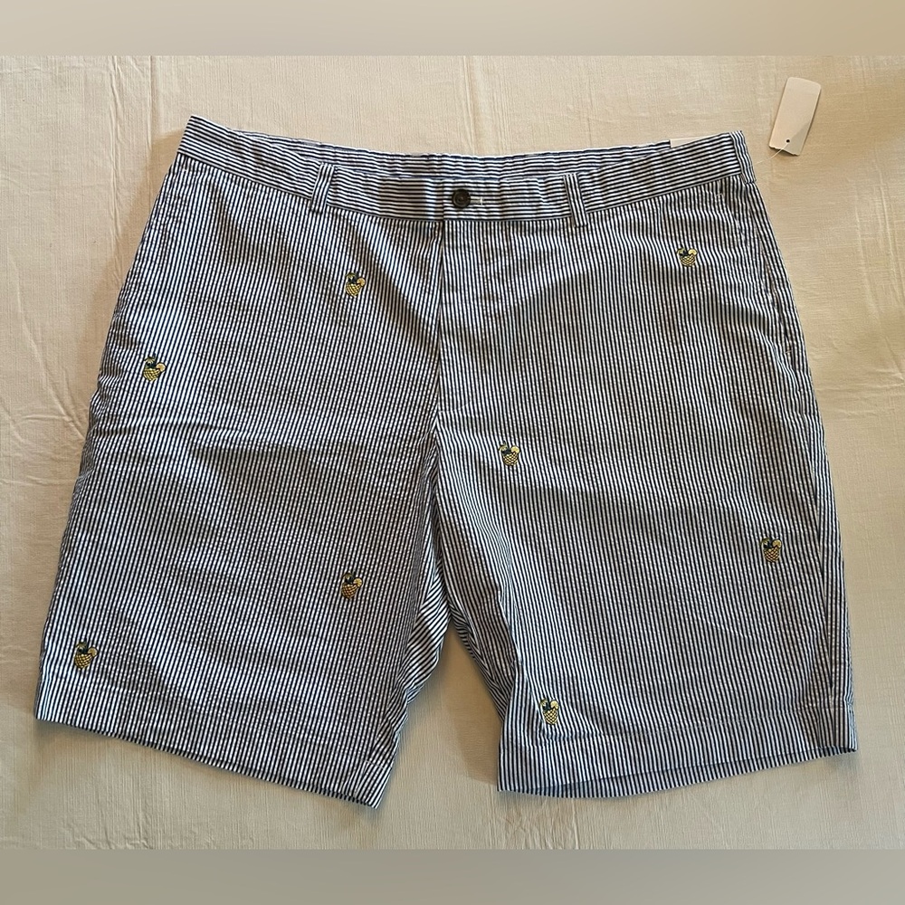 Brooks Brothers NWT Men’s blue white seersucker shorts embroidered pineapple